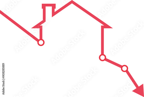 The graph of the house is declining. The concept of a decline in the real estate market. Economic crisis stock illustration

