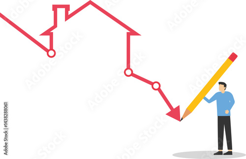 Businessman pointing to an declining. The concept of a decline in the real estate market. Economic crisis stock illustration