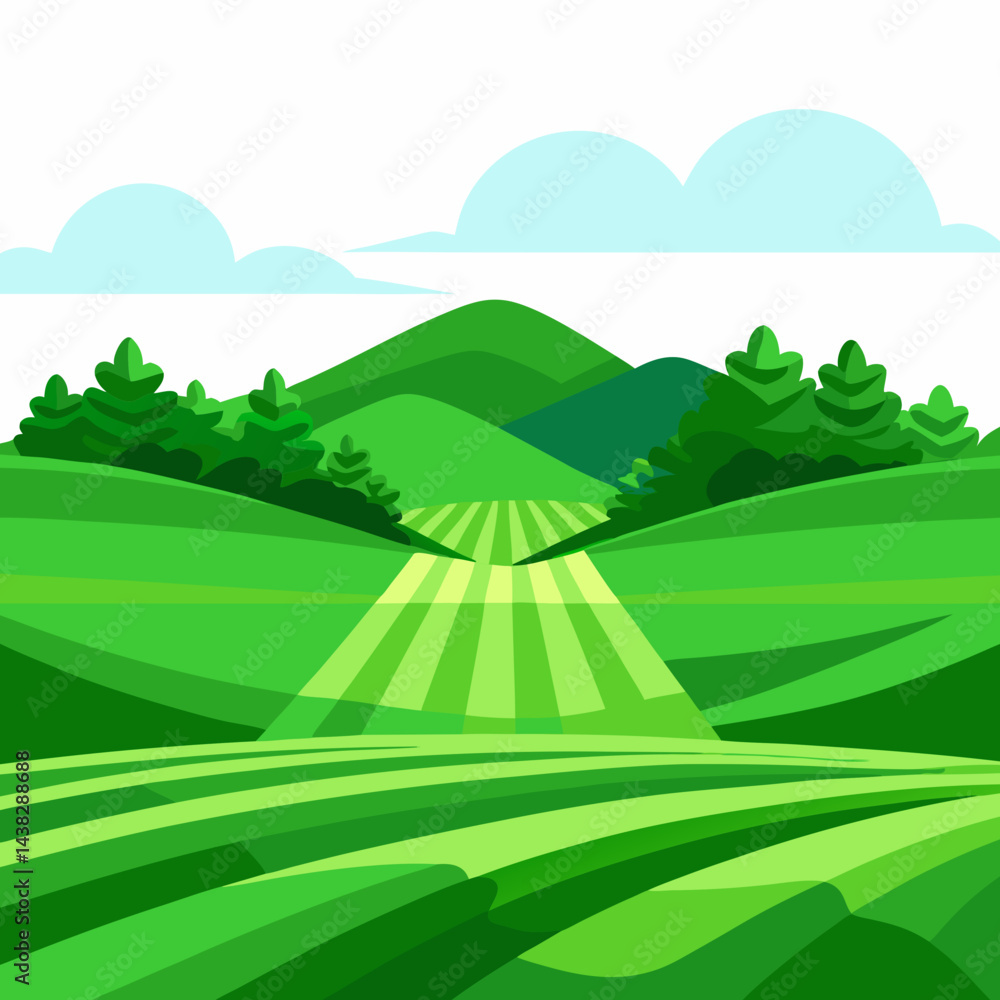 Fototapeta premium Landscape with green hills and blue sky