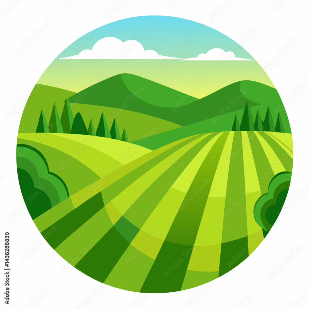 Obraz premium Landscape with green hills and blue sky