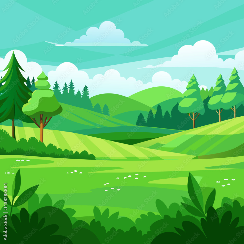 Obraz premium Landscape with green hills and blue sky