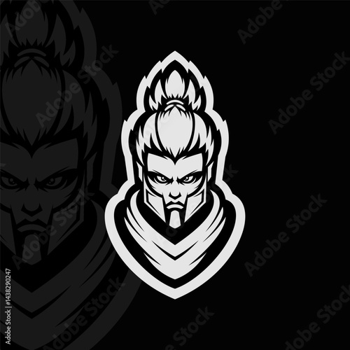 Ninja mascot animal esport illustration, black white