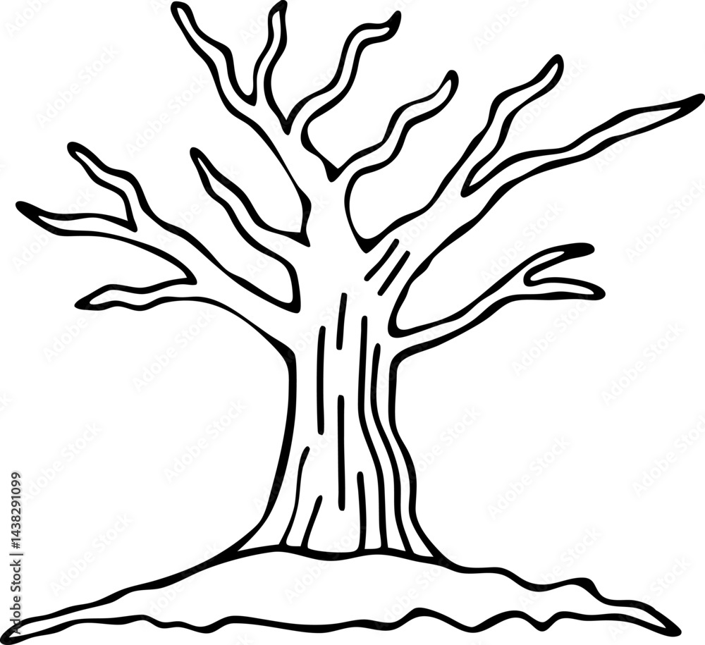 Naklejka premium Abstract leafless tree in line art minimalist black and white nature illustration