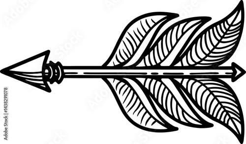 Decorative arrow illustration with geometric feathers and detailed design elements