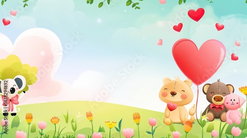 Cartoon Animal Love Heart Children's Toy Background: A Whimsical World of Playful Affection