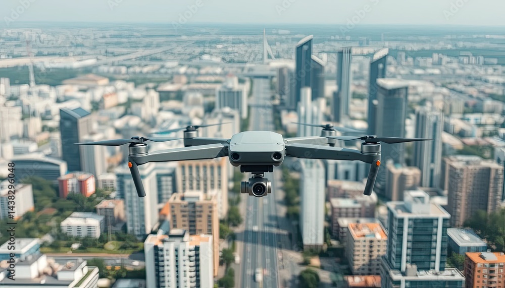 Obraz premium Drone Flying Over Modern City Aerial View