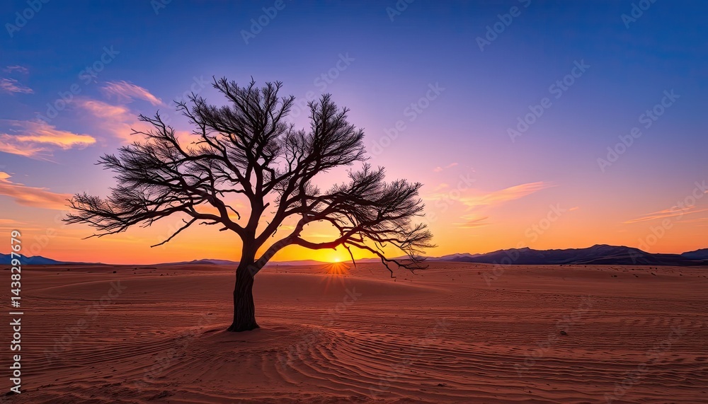 Silhouette of a Lone Tree at Sunset in a Desert Landscape Silhouette of a Lone Tree at Sunset in a Desert Landscape