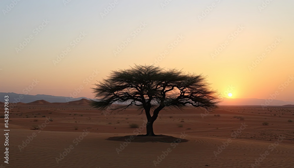 Obraz premium Solitary Desert Tree at Sunset