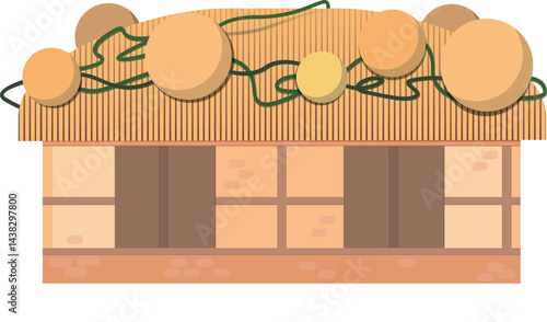 Traditional Korean Thatched House Vector Illustration 한국 전통 초가집 벡터 이미지