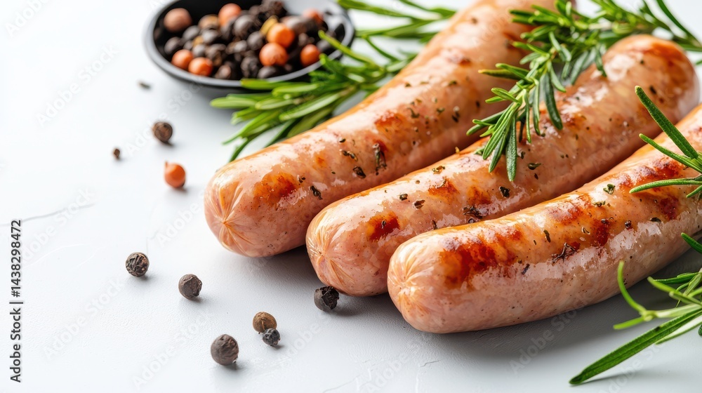 Delicious Plate of Grilled Sausages Garnished with Fresh Herbs and Spices Delicious Plate of Grilled Sausages Garnished with Fresh Herbs and Spices