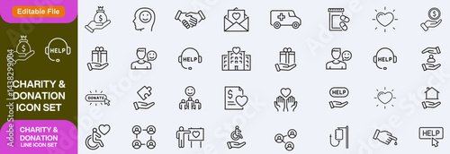 Set of charity icons. Line art style icons bundle. vector illustration