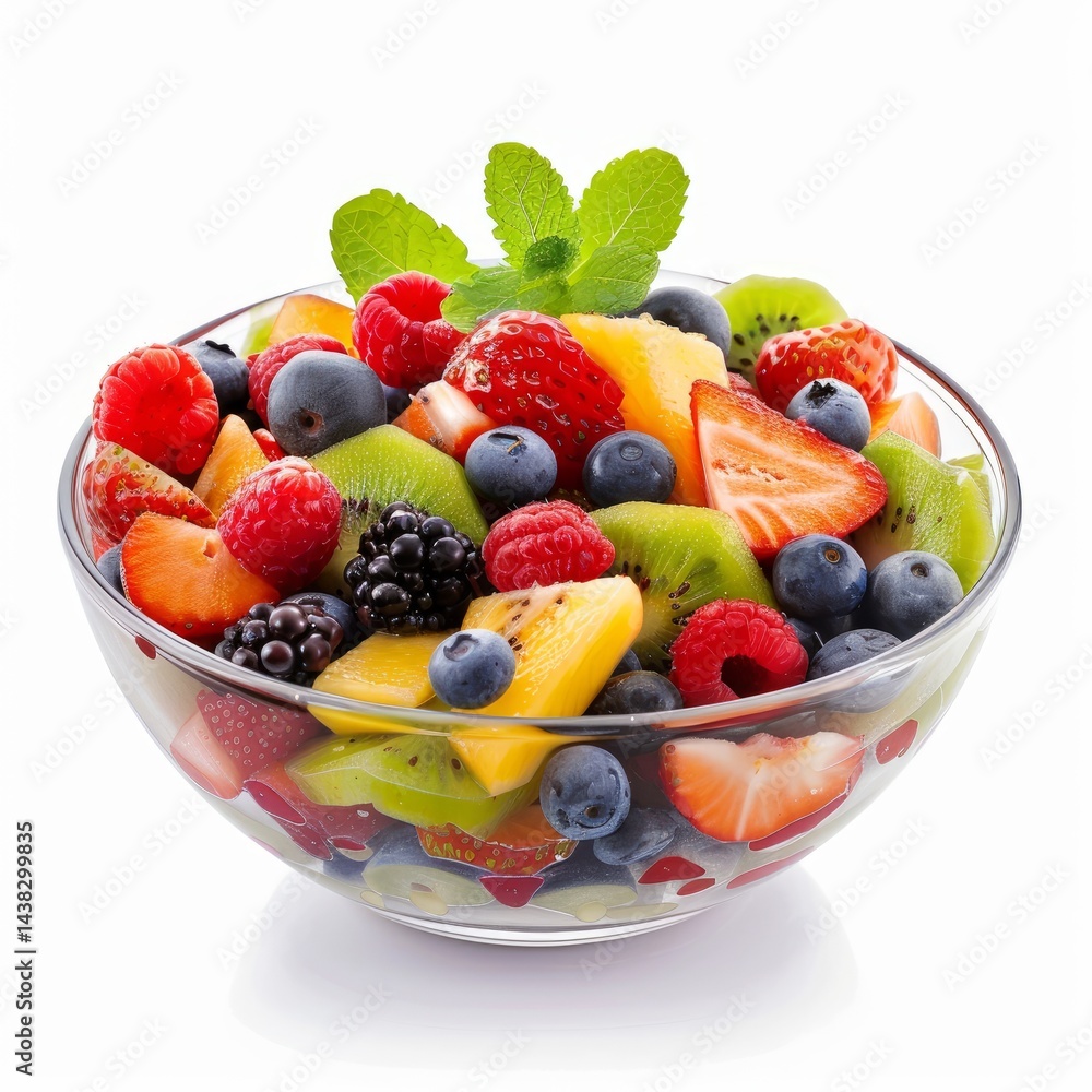 Fresh Mixed Fruit Salad in Glass Bowl Isolated on White Fresh Mixed Fruit Salad in Glass Bowl Isolated on White