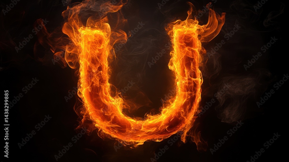 Fiery letter U, abstract design, dark background, graphic design element Fiery letter U, abstract design, dark background, graphic design element