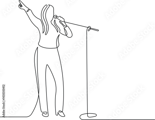 Photography Female jazz singer in continuous line drawing style