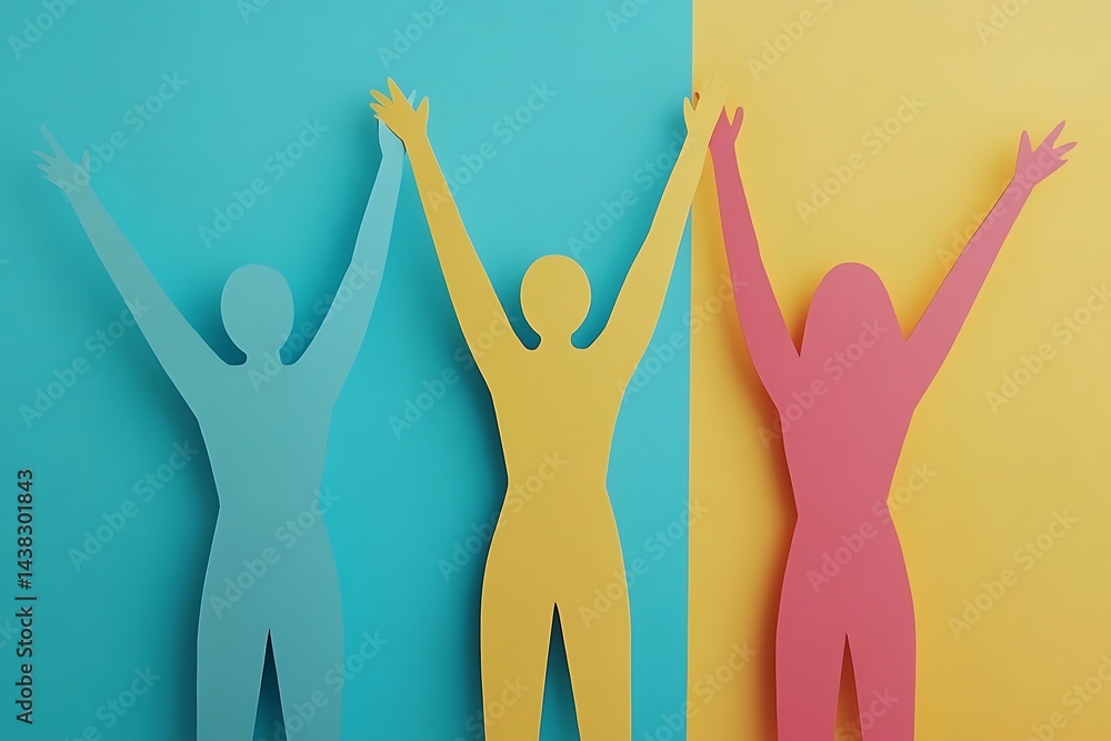 Fototapeta premium Pastel Paper People Achieving Teamwork Together