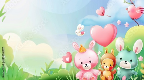 Cartoon Animal Love Heart Children's Toy Background: A Whimsical World of Playful Affection