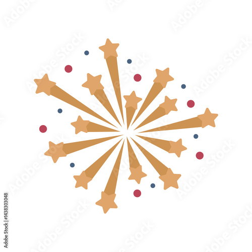 Stars exploding firework in flat design. Holiday firecracker with sparks explosion. Vector illustration isolated.