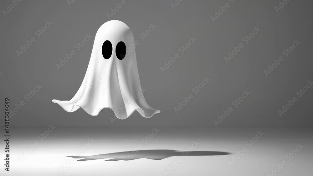 Floating Cartoon Ghost with Shadow Floating Cartoon Ghost with Shadow