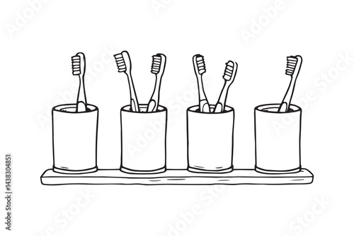 Toothbrush holder set line art 