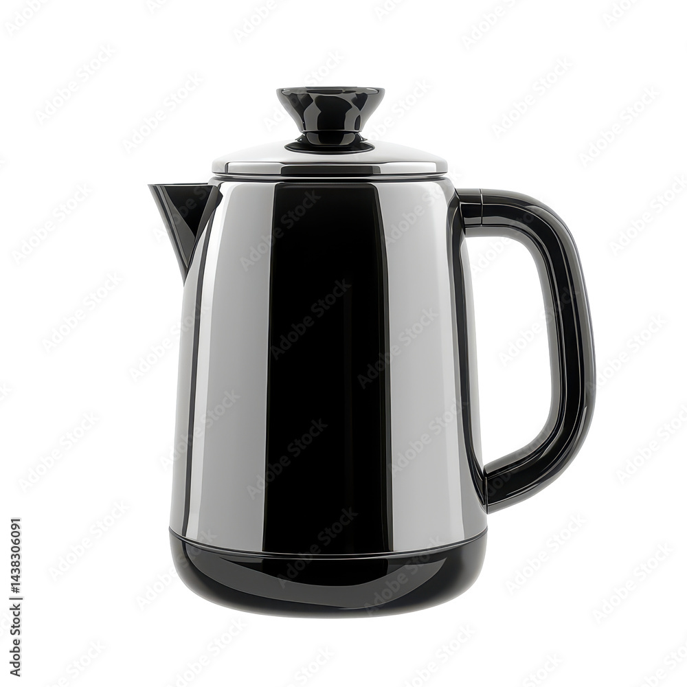 Modern electric kettle with a sleek black and silver design featuring a sturdy handle and a smooth finish for versatile kitchen use and boiling beverages on transparent background Modern electric kettle with a sleek black and silver design featuring a sturdy handle and a smooth finish for versatile kitchen use and boiling beverages on transparent background