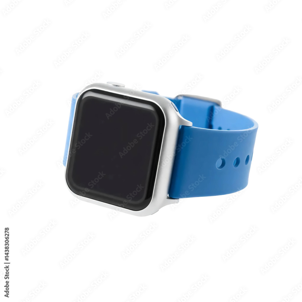Fototapeta premium Blank blue strap smart watch isolated on transparent background