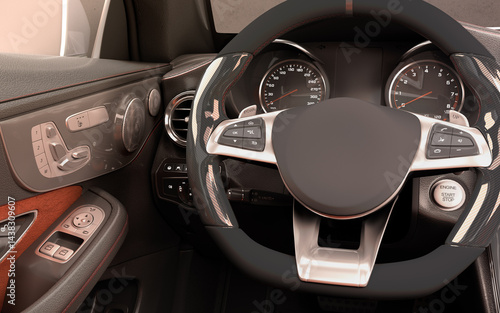 Modern Luxury Car Interior closeup 3D Render
