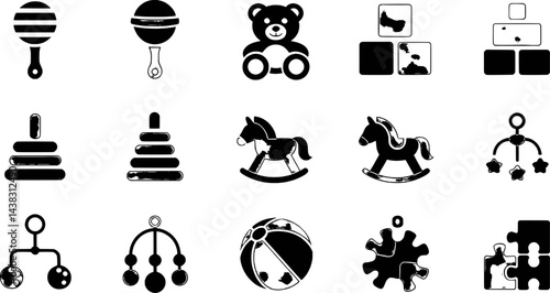 Black and white baby toy icon set vector illustration for kids collection