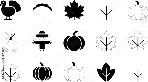 Thanksgiving day and autumn season icon set black silhouette vector design