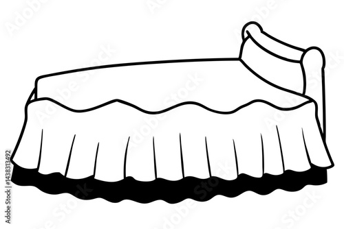 Bed With Ruffled Cotton Bed Skirt Line Art vector illustration