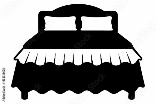 Bed With Ruffled Cotton Bed Skirt Silhouette vector illustration