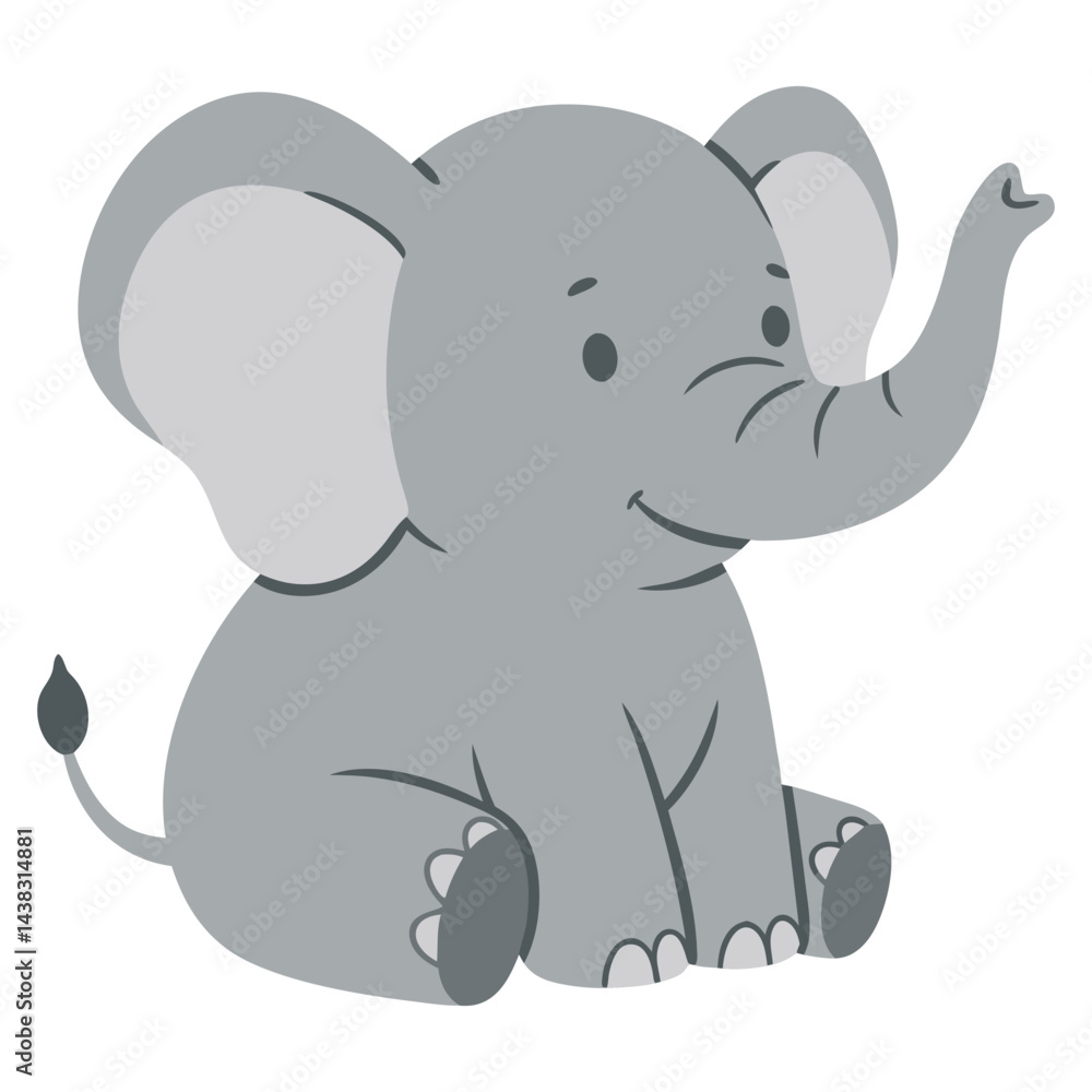 Fototapeta premium Cute Minimal Vector Character of a Smiling Elephant Sitting Happily on a White Background