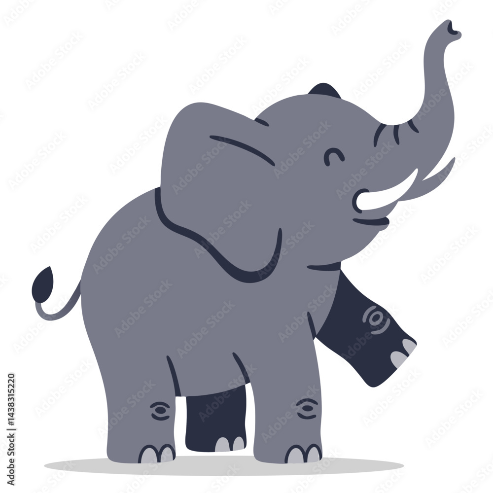 Fototapeta premium Happy Minimal Vector Illustration of an Elephant with a Playful Expression and Raised Trunk