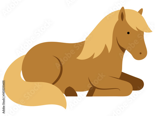 Minimal Vector Illustration of a Sitting Pony in a Playful Design Style