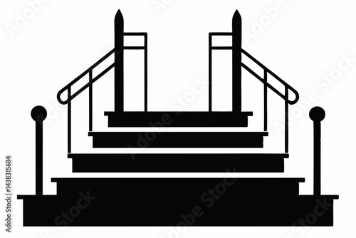 Front Steps With Handrail Silhouette vector illustration