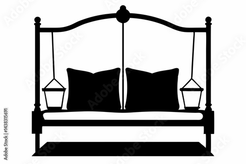 Front Porch Swing With Pillows Silhouette vector illustration