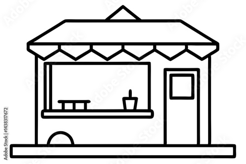 Mini Roadside Diner Line Art vector illustration