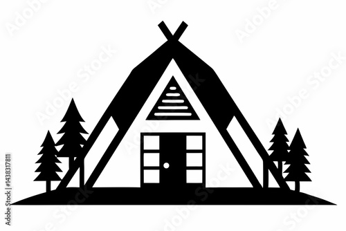 Miniature A Frame Cabin Silhouette vector illustration