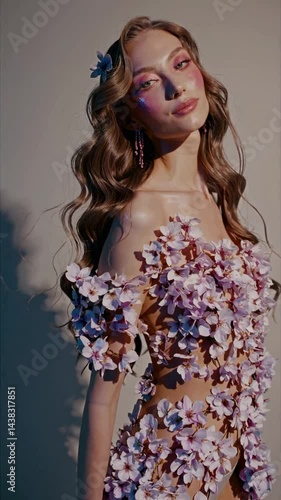 Female model - Vertical shot cherry blossom outfit - pink makeup
