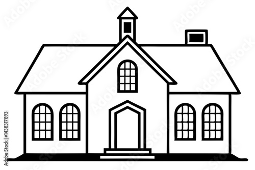 Miniature Colonial House Line Art vector illustration