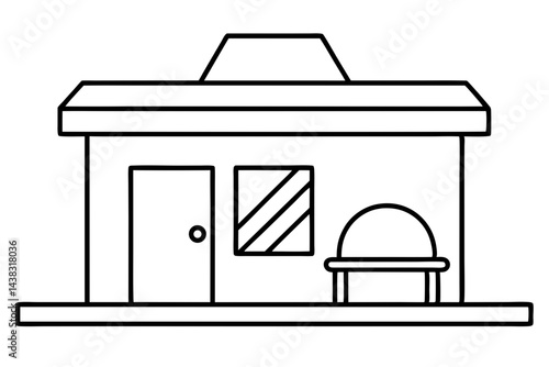 Miniature Drive Thru Fast Food Building Line Art vector illustration