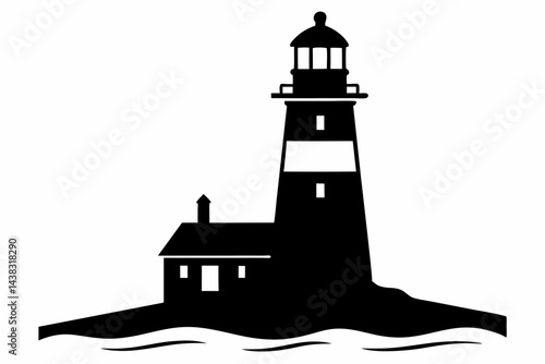 Miniature New England Lighthouse Silhouette vector illustration