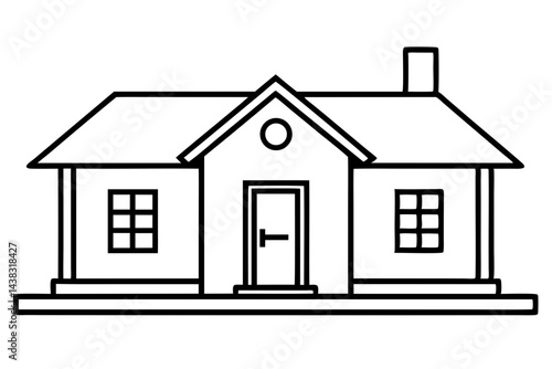 Miniature Prairie Style House Line Art vector illustration