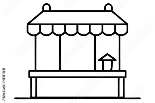 Miniature Wooden Boardwalk Shop Line Art vector illustration