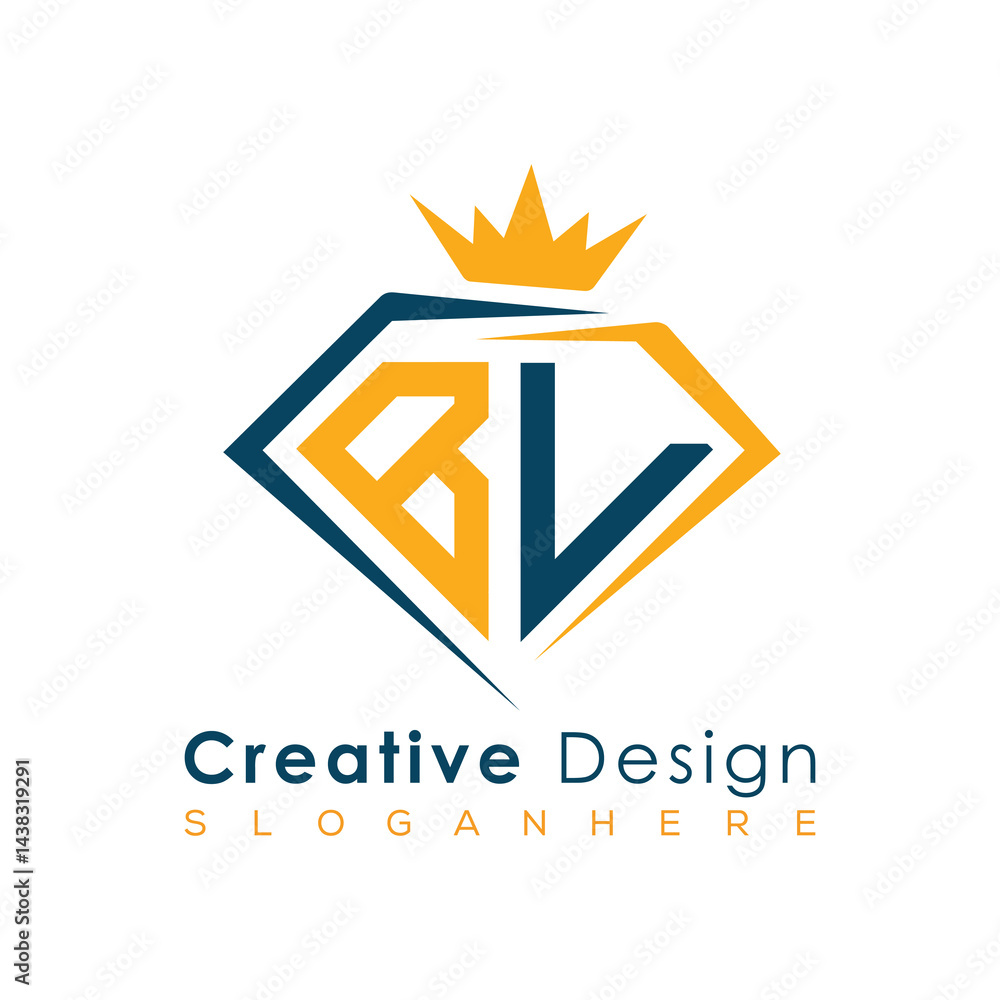 Fototapeta premium Luxury Initial Letter Monogram in Pentagon Diamond Shape with Royal Crown for Premium Branding & High-End Logo Design 