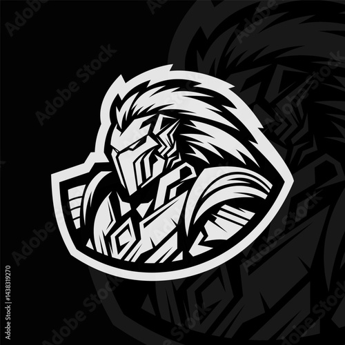 Iron armour mascot character logo design, black white