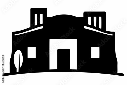 Tiny Adobe Pueblo Home Silhouette vector illustration
