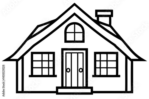 Tiny Cape Cod Cottage Line Art vector illustration