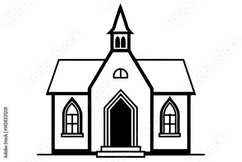 Tiny Gothic Revival House Line Art vector illustration