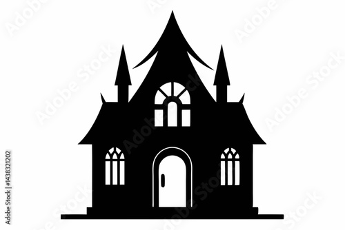 Tiny Gothic Revival House Silhouette vector illustration