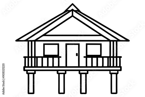 Tiny Gulf Coast Stilt House Line Art vector illustration